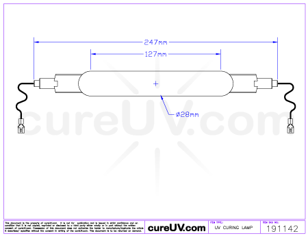 Drawing of Ushio MHL-281L Metal Halide UV Lamp - item # 191142