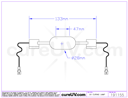 Drawing of Ushio MHL-3001S Metal Halide UV Lamp - item # 191155
