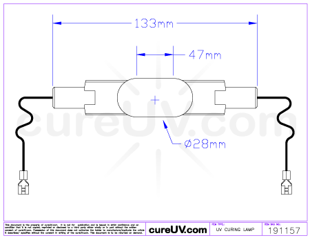 Drawing of Ushio MHL-3007 Metal Halide UV Lamp - item # 191157