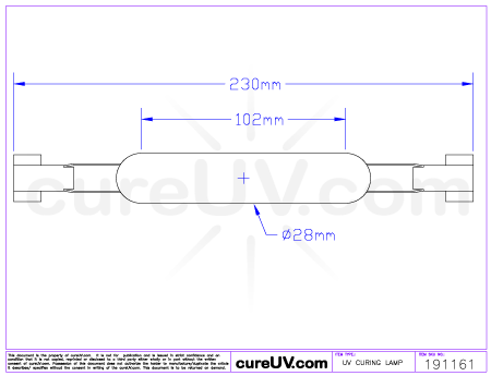 Drawing of Ushio MHL-4007 Metal Halide UV Lamp - item # 191161