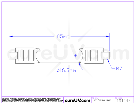 Drawing of Ushio MHL-460 Metal Halide UV Lamp - item # 191144