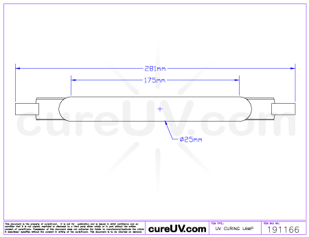 Drawing of Ushio MHL-5000/4 Metal Halide UV Lamp - item # 191166