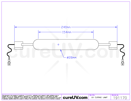 Drawing of Ushio MHL-5020S Metal Halide UV Lamp - item # 191170