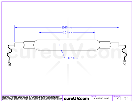 Drawing of Ushio MHL-5027 Metal Halide UV Lamp - item # 191171