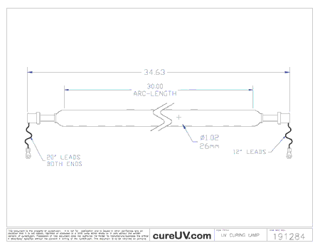 30In. Arc UV Lamp 400 WPI - Eltosch UV System - Pt # 12500358