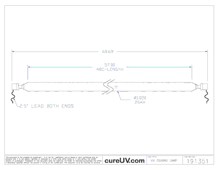 57In. Arc UV Lamp - Grafix UV System - OEM Pt # UVD10040010H