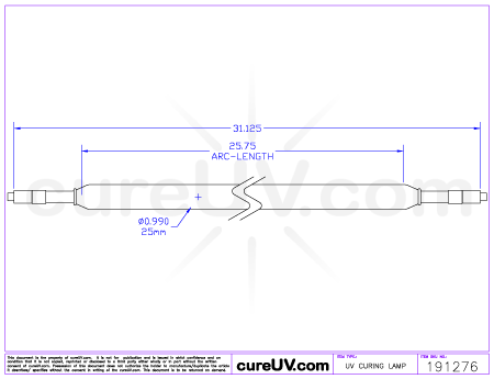 26 pouces. Lampe UV à arc 300 WPI - Système UV Hanovia - Pt # 6825A431