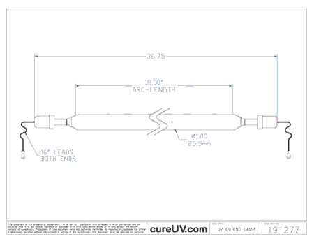 IST compatible UV Lamp - Part Number T-800-U3H drawing