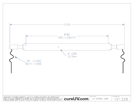 8In. Arc UV Lamp - MetalBox UV System - OEM Pt # MB1235