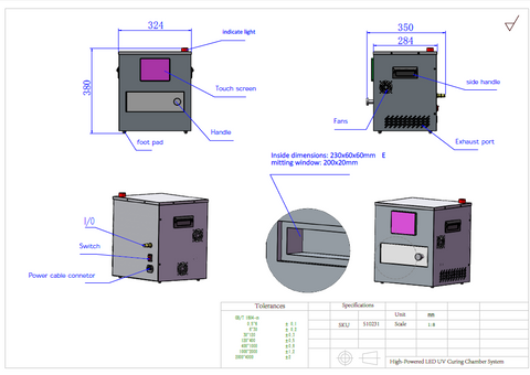 Mid-Powered LED UV Curing Oven (220mm L x 230mm W x 130mm H)