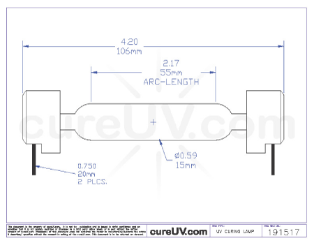 UV Integration SubZero Compatible Inkjet Printer Curing Lamp - Part Number SO055A drawing