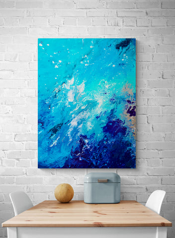 Drift away blue marbled fluid art print of original painting 