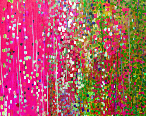 Full Bloom Cerise Pink & Moss Green Abstract Impressionist Canvas Print by Louise Mead