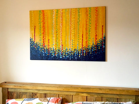 Customer Photo - Yellow & Blue Abstract Painting by Louise Mead