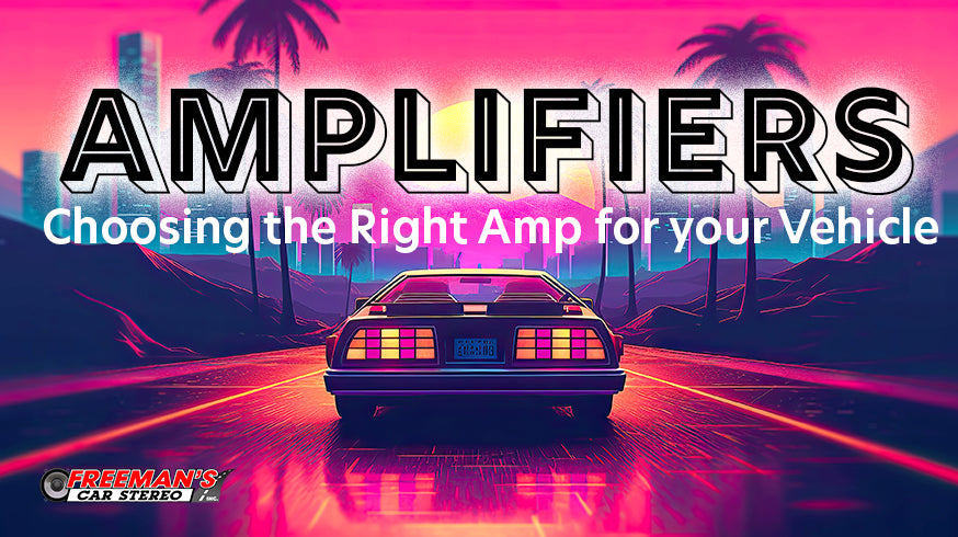 Amplifiers - Neon sunset background with futuristic car