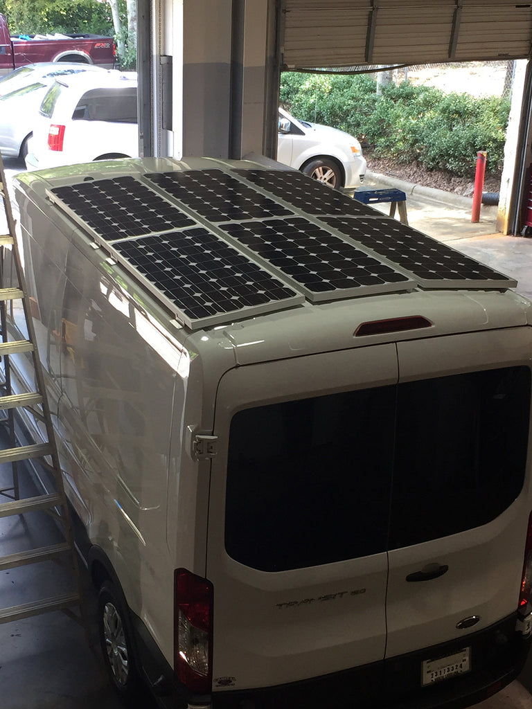 Solar van top view of solar panels