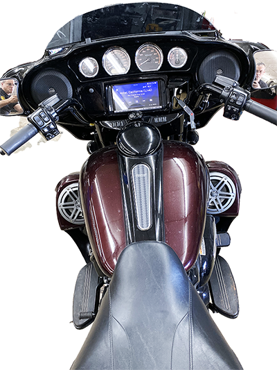 Gastonia motorcycle with Kenwood radio and JL Audio Speakers