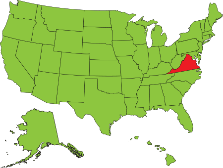 United States Map - Green except for Virginia (red)