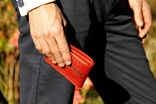 Billfold wallet with coin pocket - decommissioned fire-hose