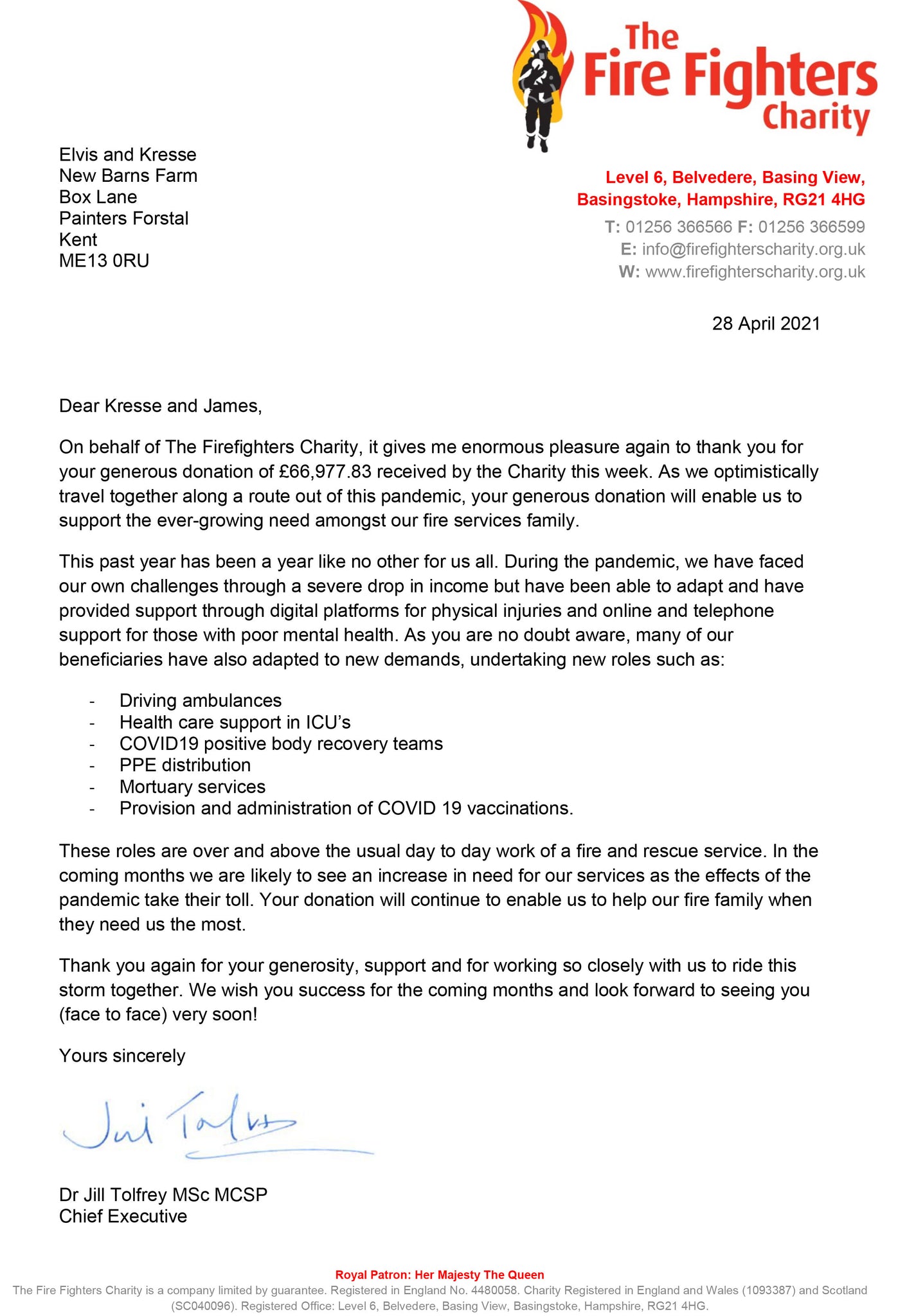 Letter from Fire Fighters Charity