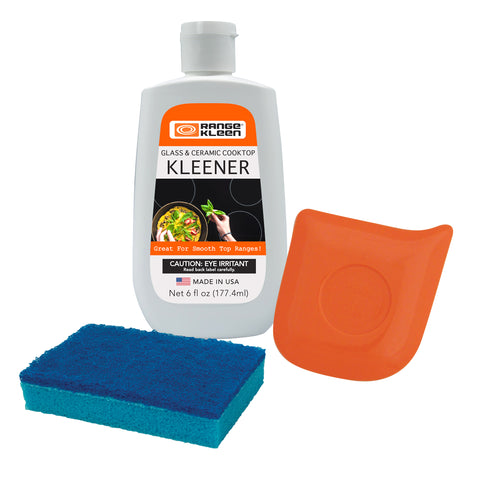 Picture of smooth top cleaning kit with sponge, scrape & kleen and cleaner