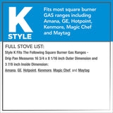 Square image with text: Style K fit with list of range brands