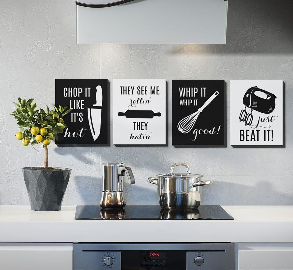 Roxx Designs Kitchen Wall Art Print Set Of 4 Music Rap Quotes Funny Minimal Wall Art Black And Roxx Designs