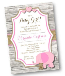 Roxx Designs Pink Elephant Baby Shower Invitation For Girl