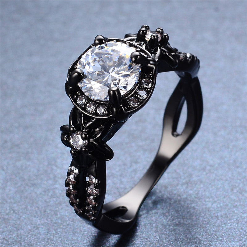 Black Gold Filled White Sapphire Ring Ess6 Fashion