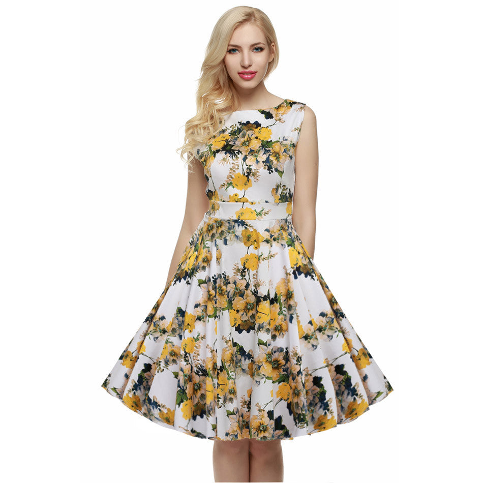 yellow floral swing dress