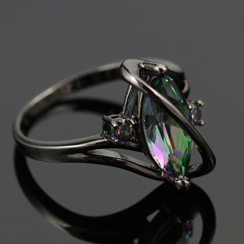 Black Plated Rainbow Topaz Marquise Ring – ESS6 Fashion