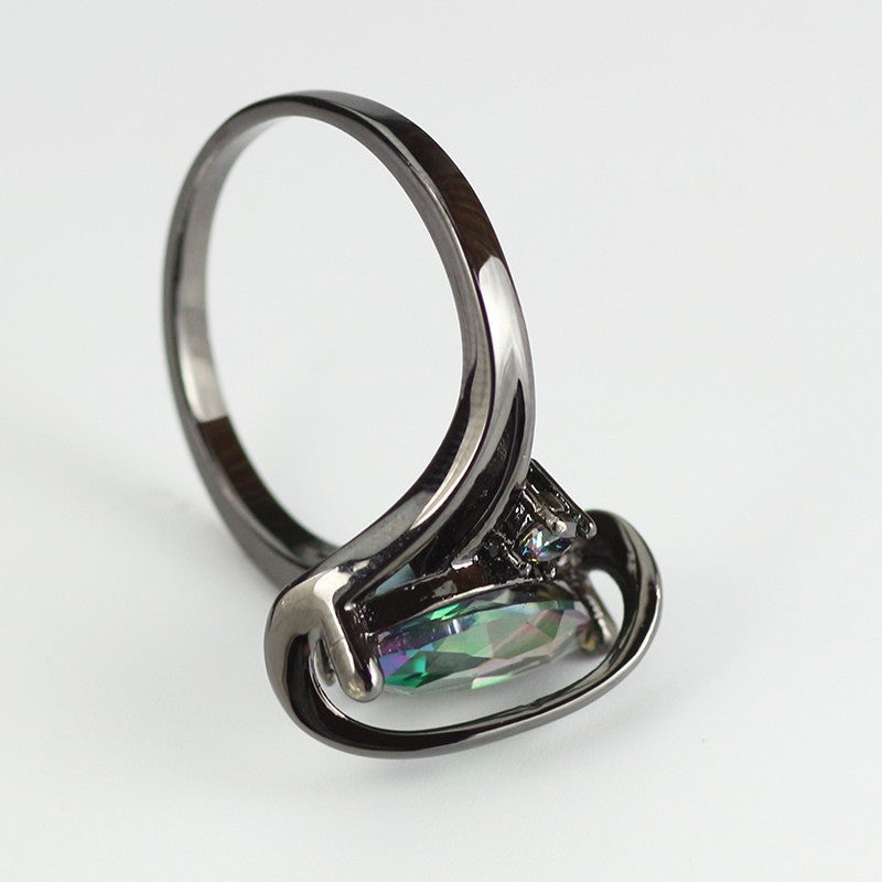 Black Plated Rainbow Topaz Marquise Ring – ESS6 Fashion
