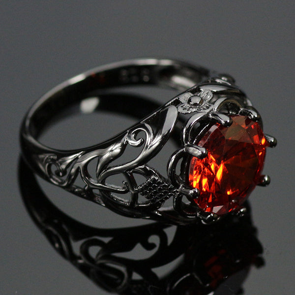 Black Gold Filled Crimson Orange Ring – ESS6 Fashion