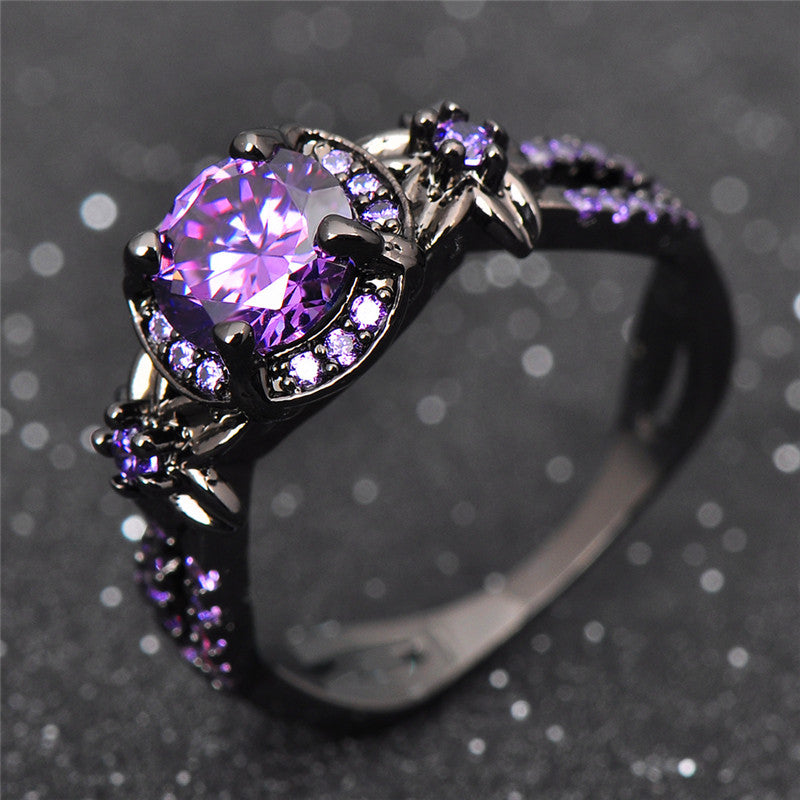 Black Gold Filled Purple Amethyst Ring 