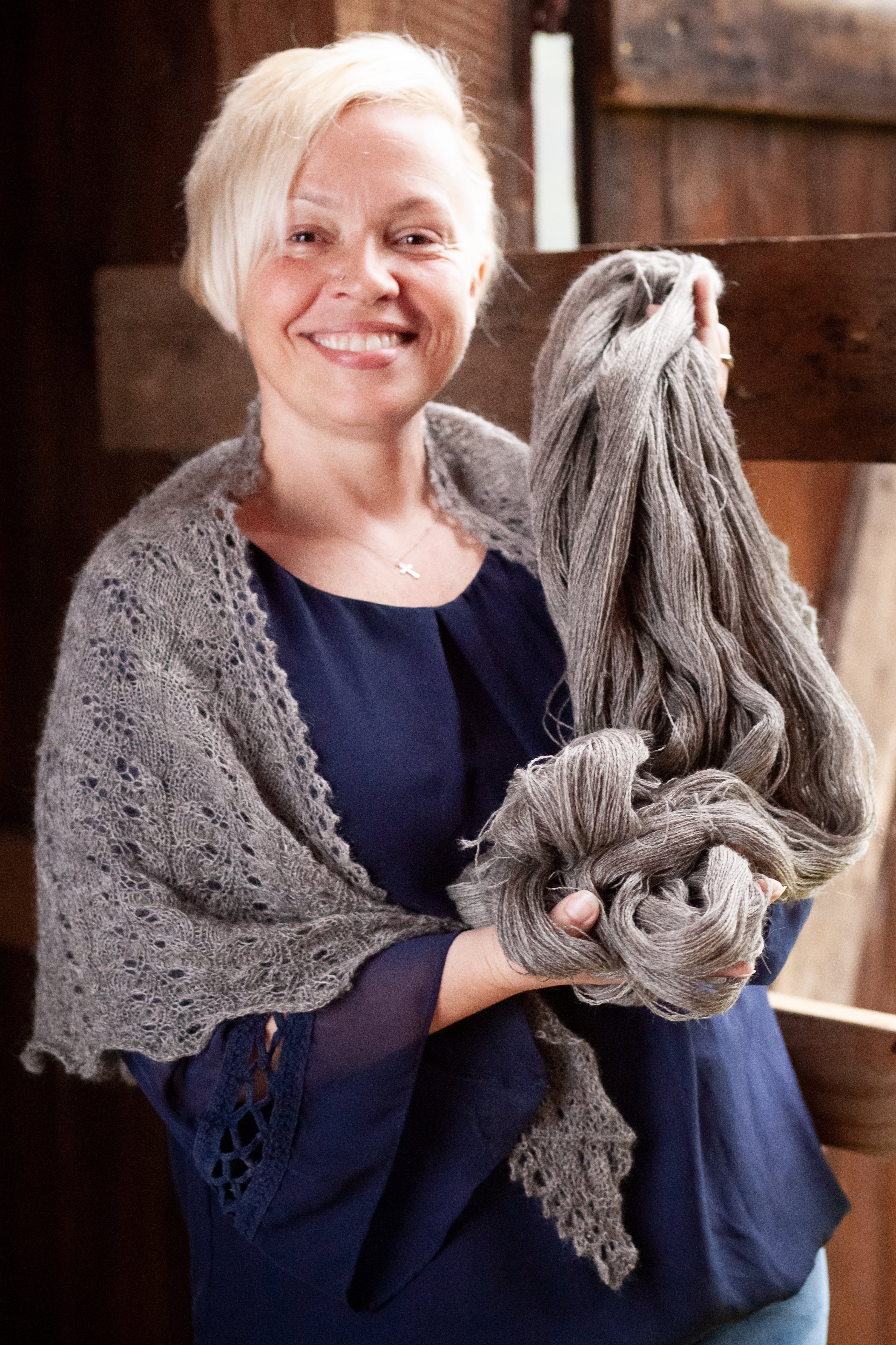 Modeled Lilac Shawl with Gotland Lace yarn