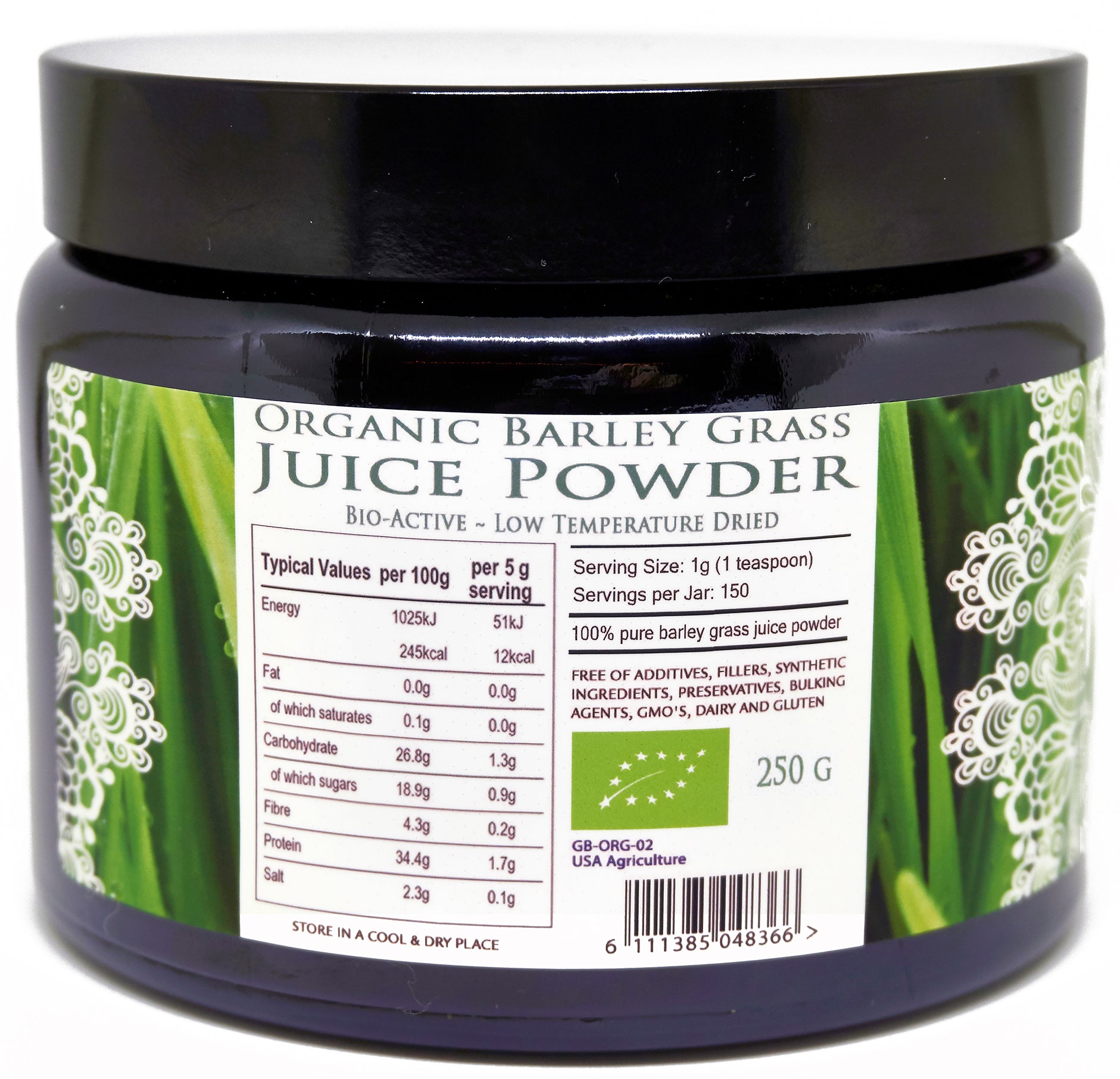 Organic Barley Grass Juice Powder Na Vi Organics Ltd   BGJP3x 250g 