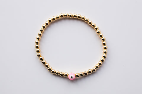 Gold Pave Heart Bracelet Pink String