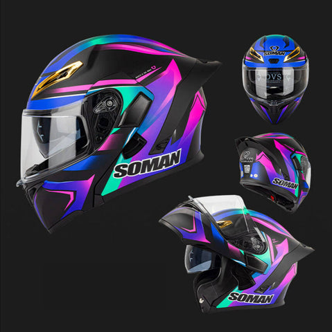 SOMAN-Modular-Flip-Up-Dual-Visor-Bluetooth-Ready-Motorcycle-Helmet-DOT-ECE-beanie-helmets