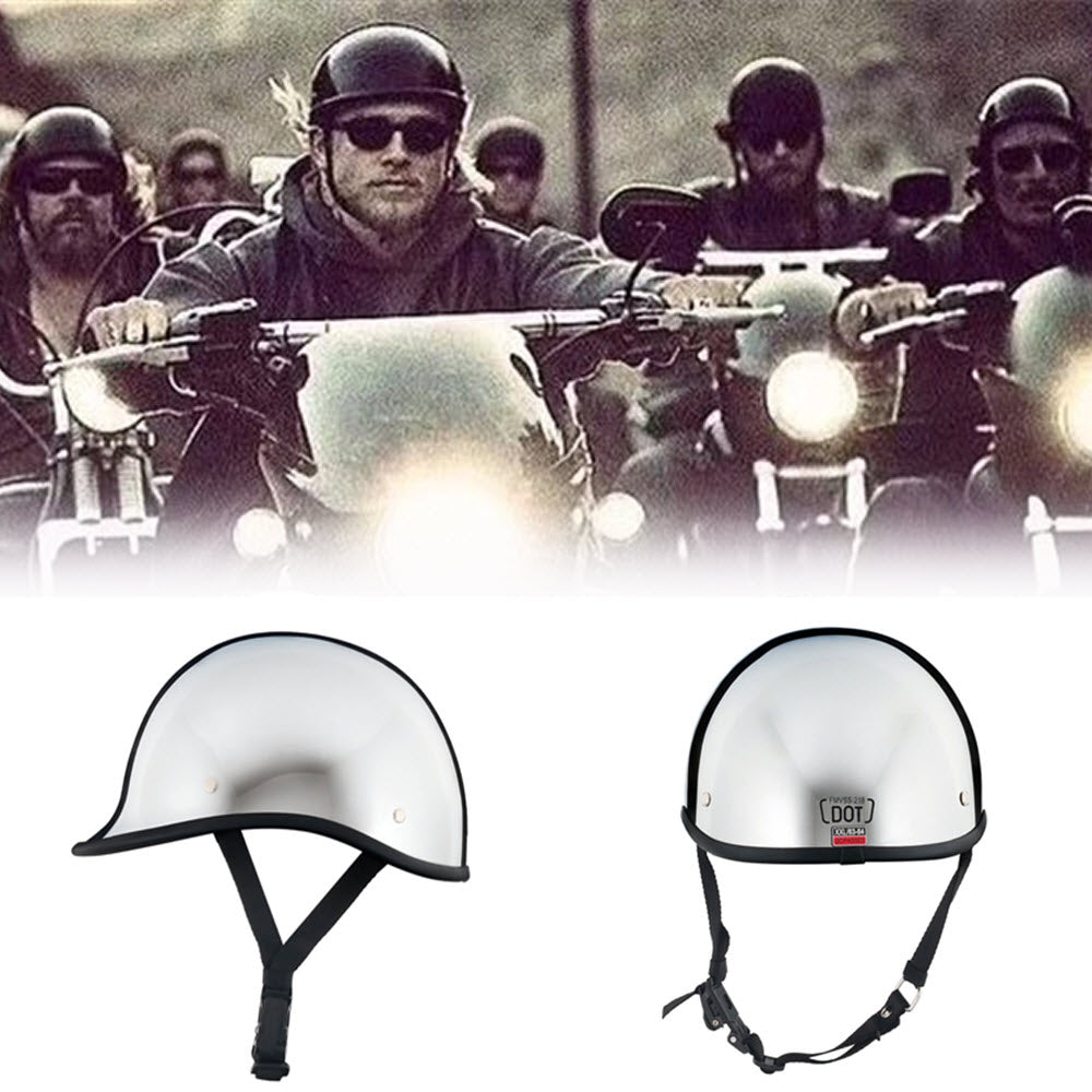 Smallest-Lightest-low-profile-DOT-half-face-polo-style-motorcycle-beanie-Helmet - Chrome