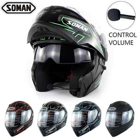 SOMAN Built-in Bluetooth Motorcycle Flip Up Helmet