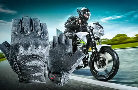 Premium Goatskin Summer motorcycle Riding open finger Gloves