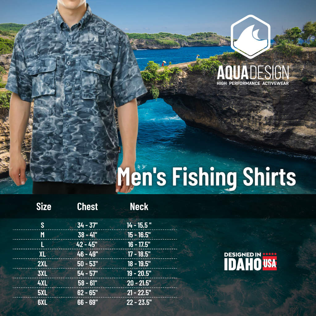 Aqua Design Mens FlyFishing Performance Short Sleeves Shirt Size Chart