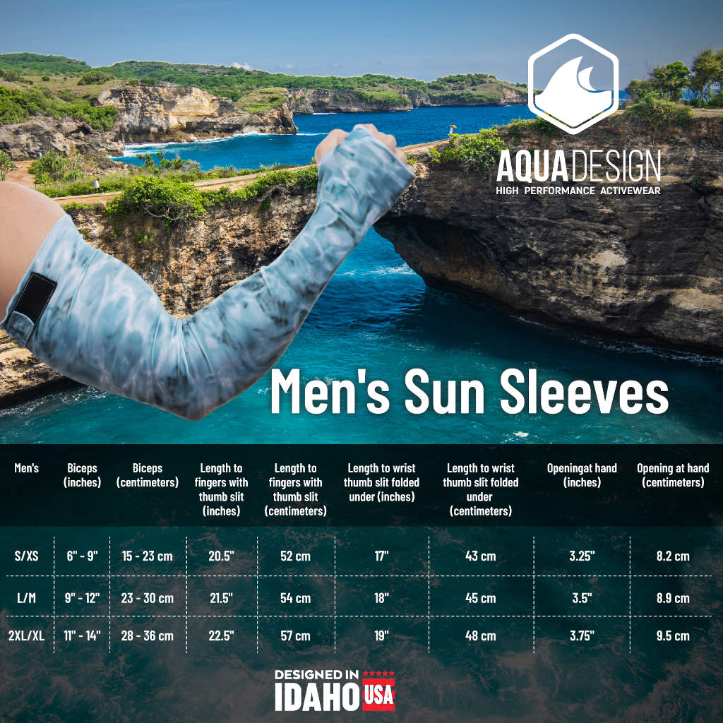 Aqua Design Mens Adjustable Arm Sleeves Size Chart