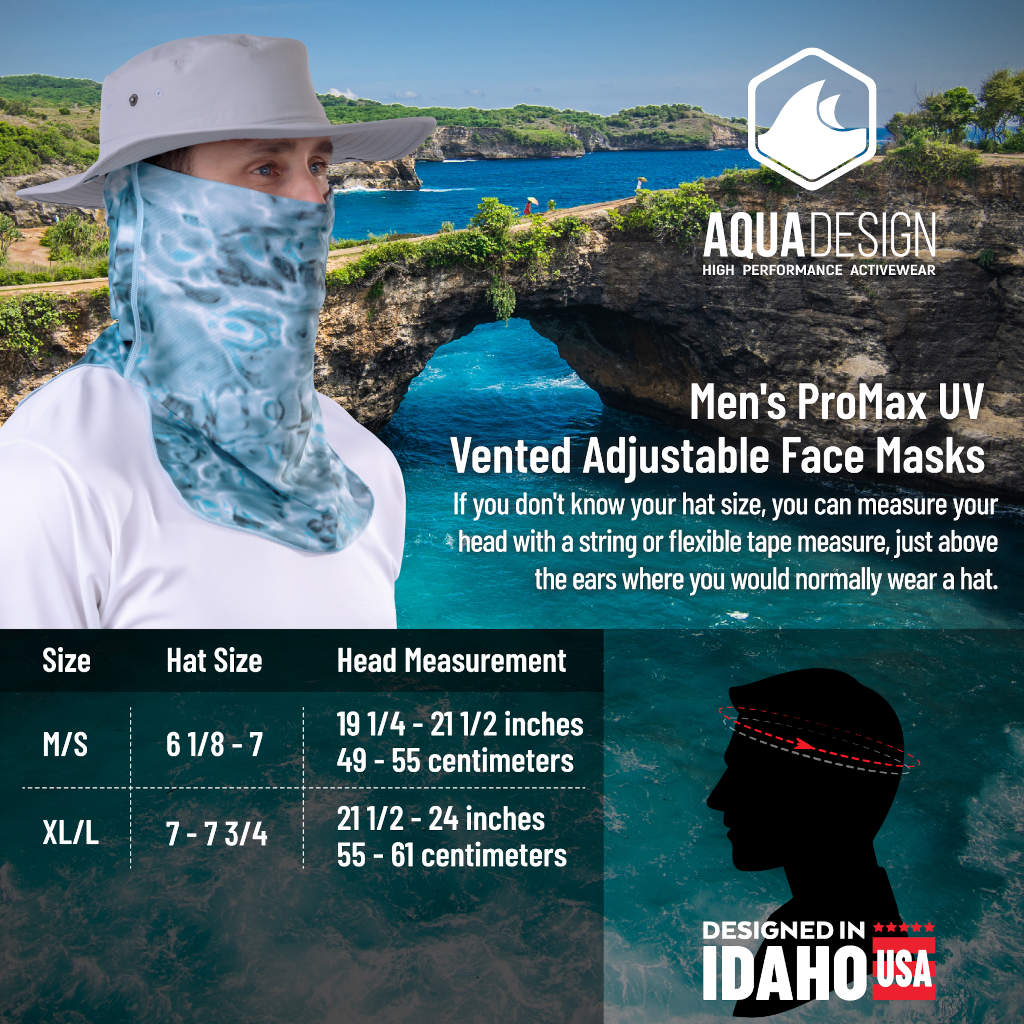 Mens UV Face Mask ProMax Sun Protection Vented Size Chart