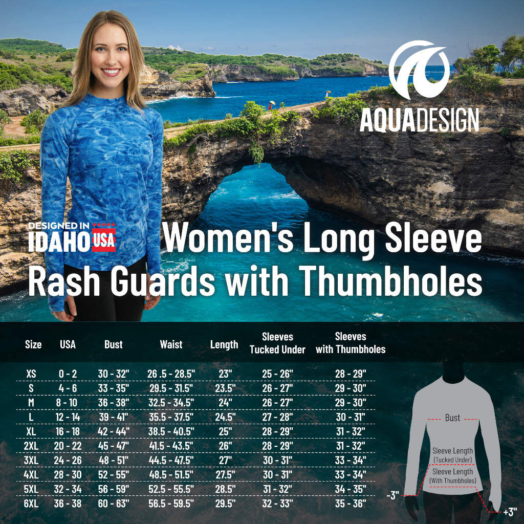 Aqua Design Women's Long Sleeve Rash Guard Size Chart