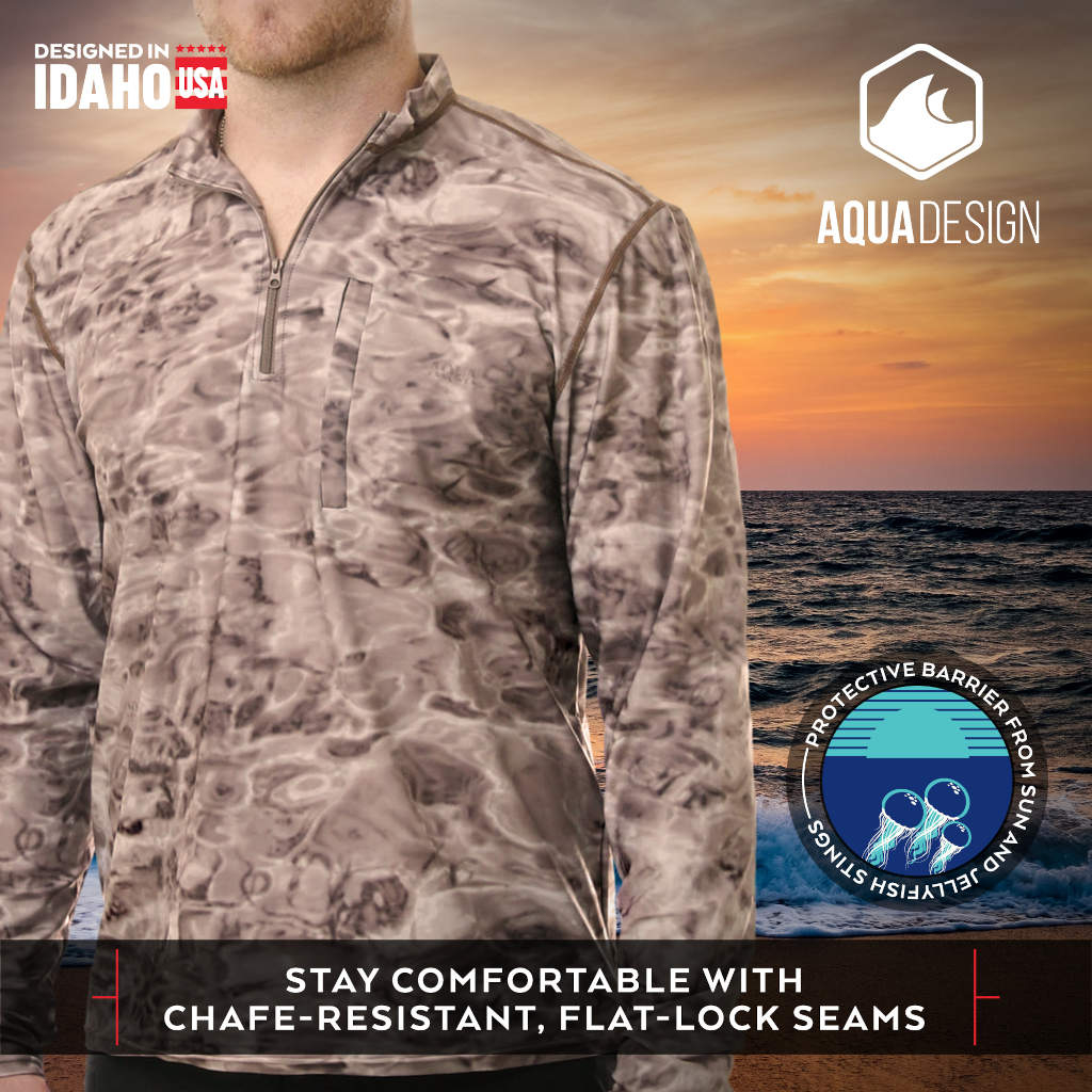 Mens 1/4 Zip Long Sleeve Fishing Shirt Camo Print