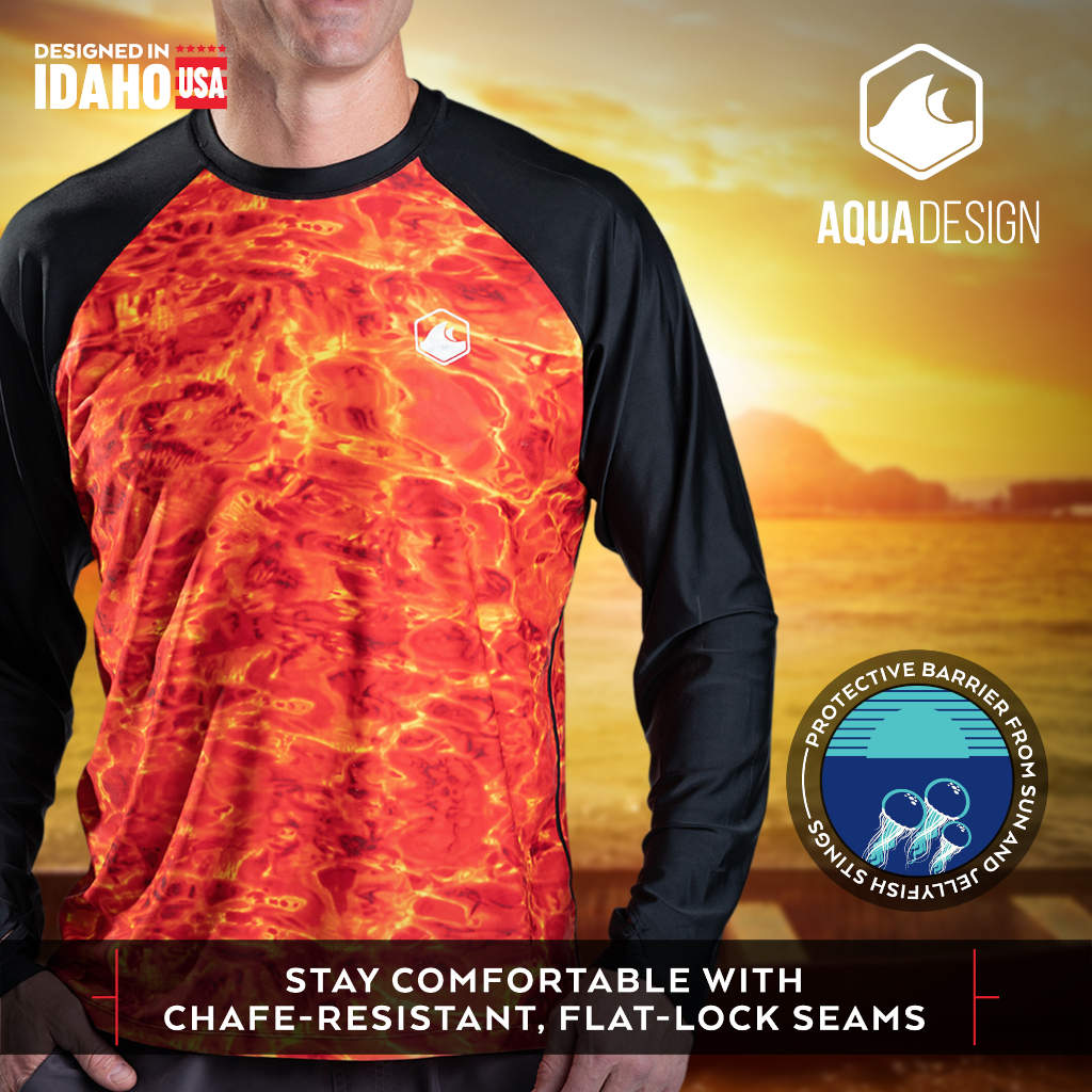 Mens Red Rash Guard Long Sleeve UPF 50+ Rashguard Swim Shirts