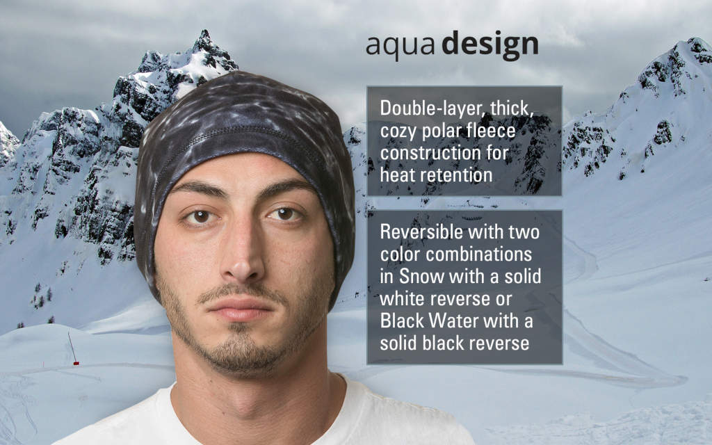 Mens Reversible Polar Fleece Beanie Winter Hat, Black Water