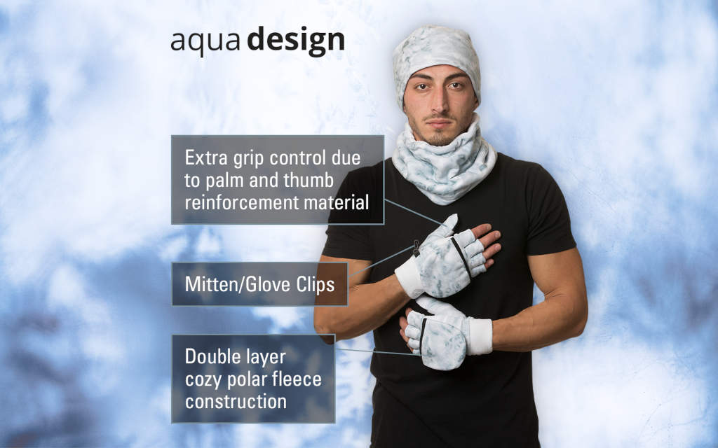 Aqua Design Mens Camo Polar Fleece Fingerless Glove Mitten