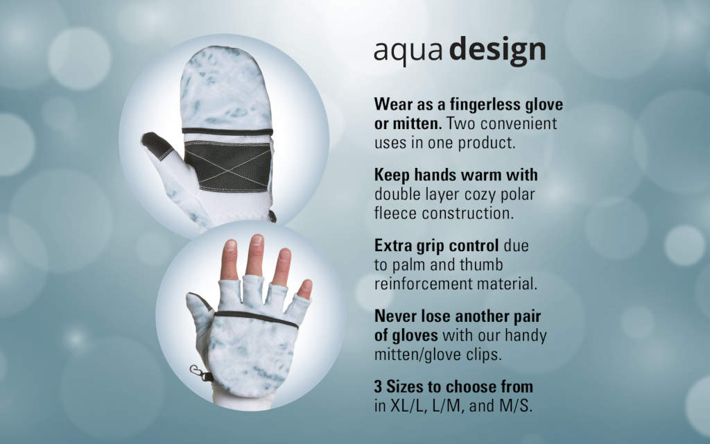 Aqua Design Mens Camo Polar Fleece Fingerless Glove Mitten Features